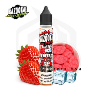 BAZOOKA - SOUR STROWS STRAWBERRY ICE SALTNIC بازوكا - فراوله بارده حامض وحلو سولت نك | BAZOOKA VAPE